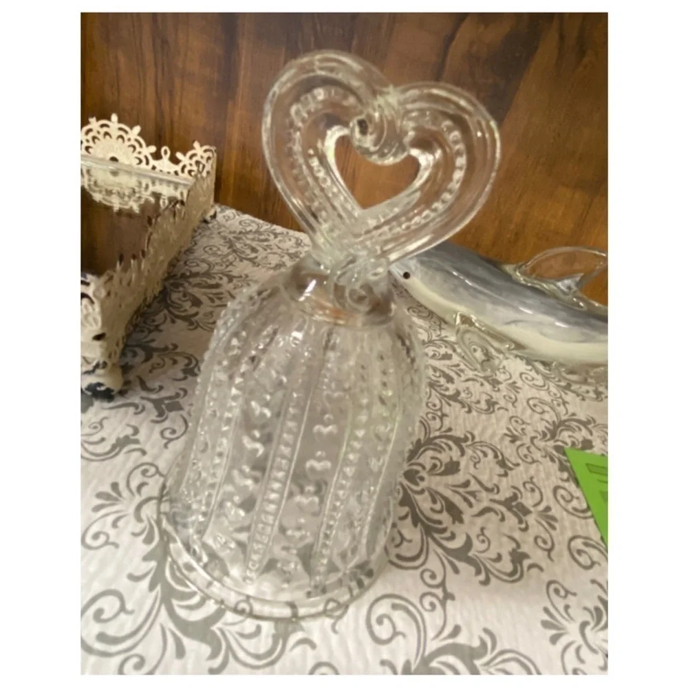 1984 Treasured Moments Clear Glass Etched Hearts & Heart Stem Bell by FOSTORIA